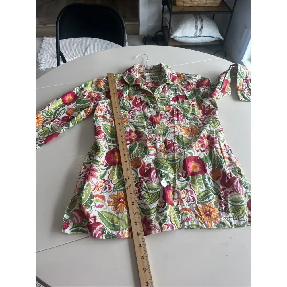 Pottery Barn Women Sz S Pajama Button Up TOP ONLY Floral Gardener 100% Cotton - Picture 8 of 10